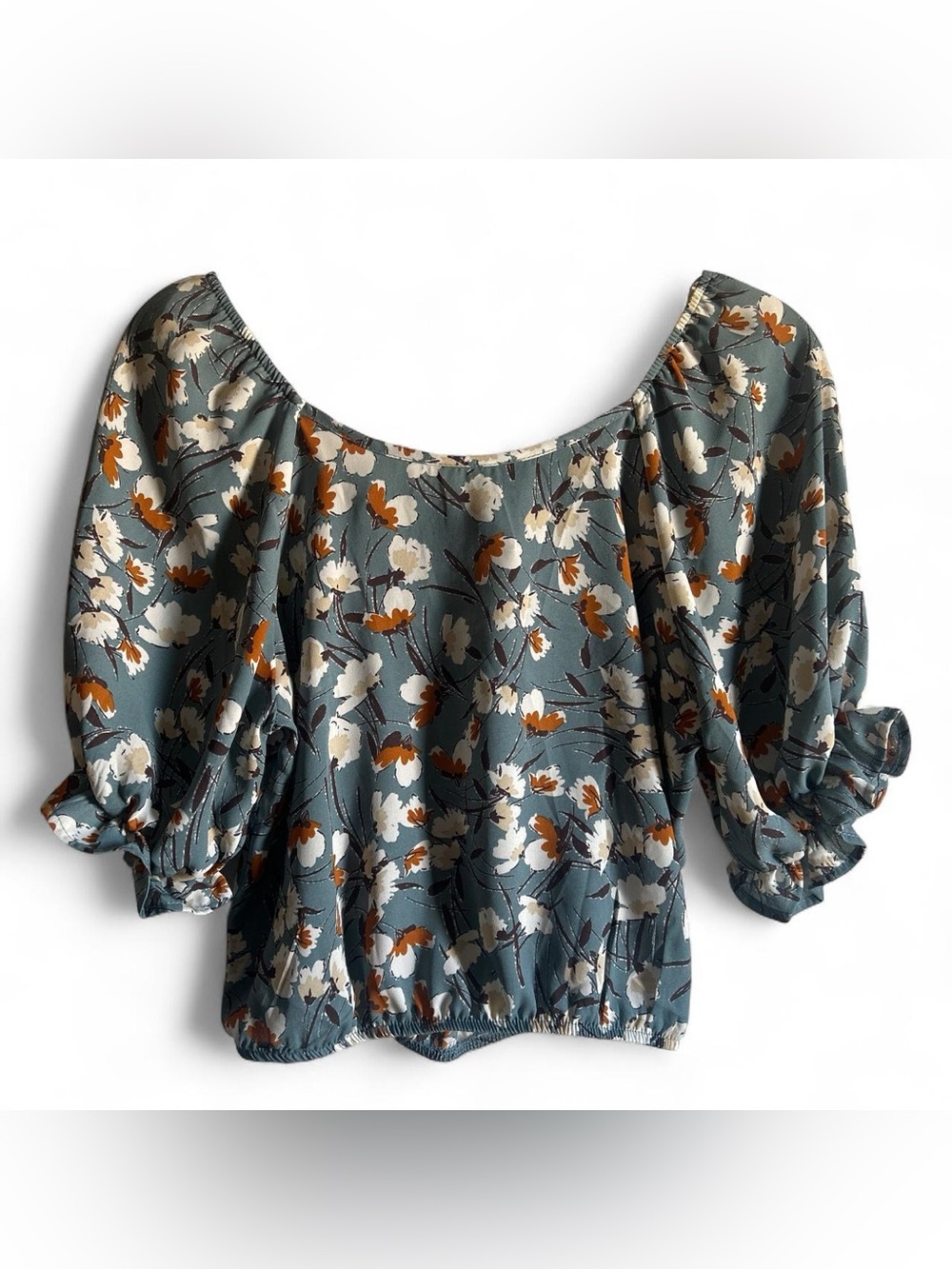 Sienna Sky Teal Blue Floral Off-Shoulder Puff Sleeve Top size M